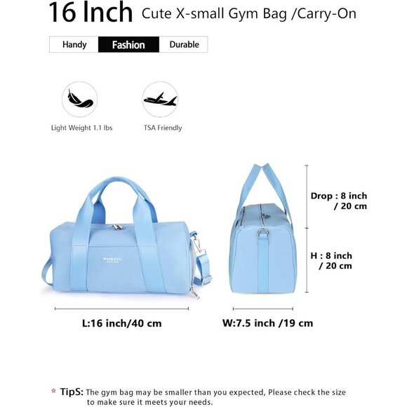 🆕Women Blue Compact Gym Bag Mini Sport Bag with Wet Pocket Compartment Bag - Picture 2 of 7